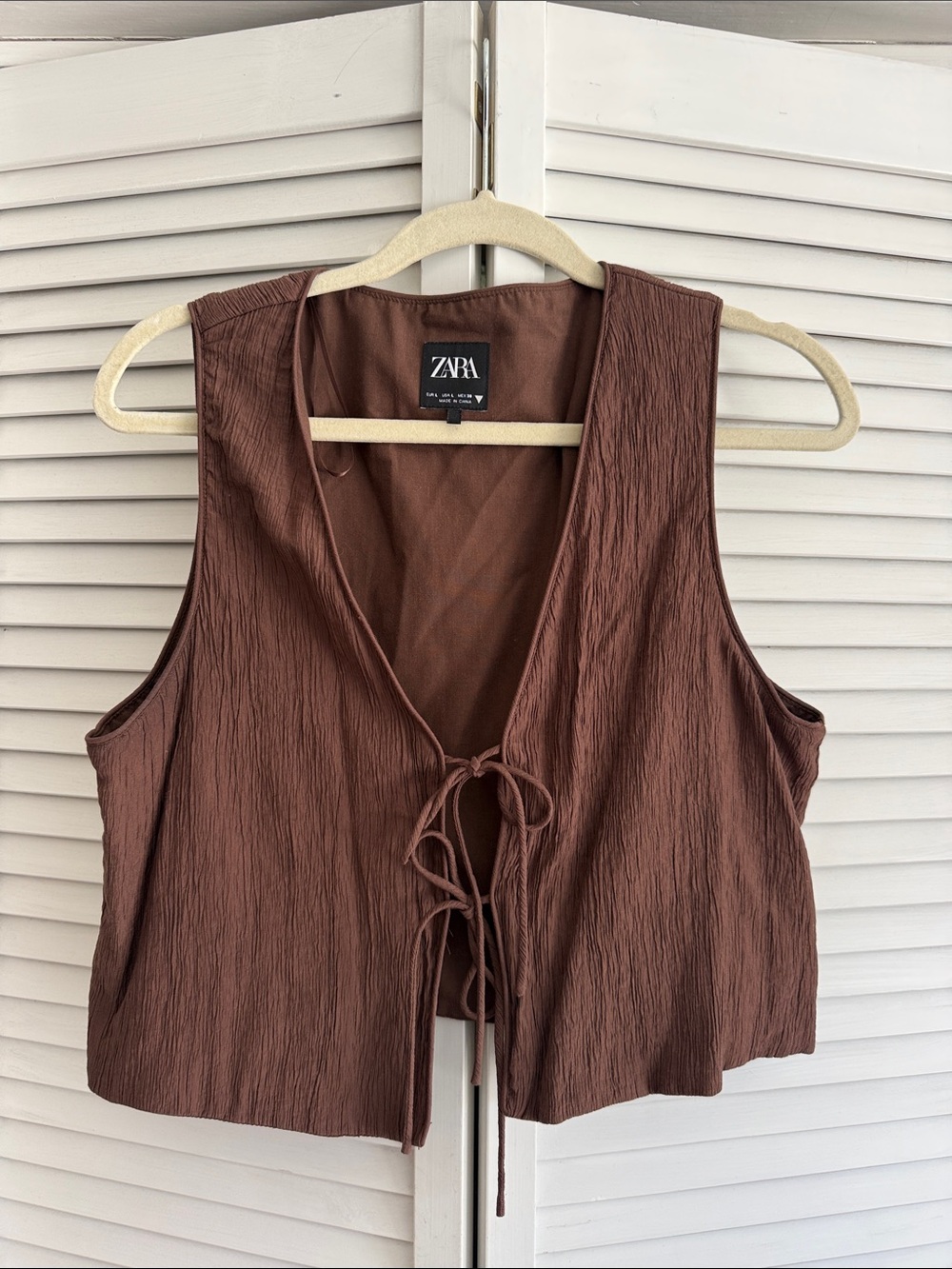 Zara Brown Textured Tie-Front Crop Vest (part of a set)